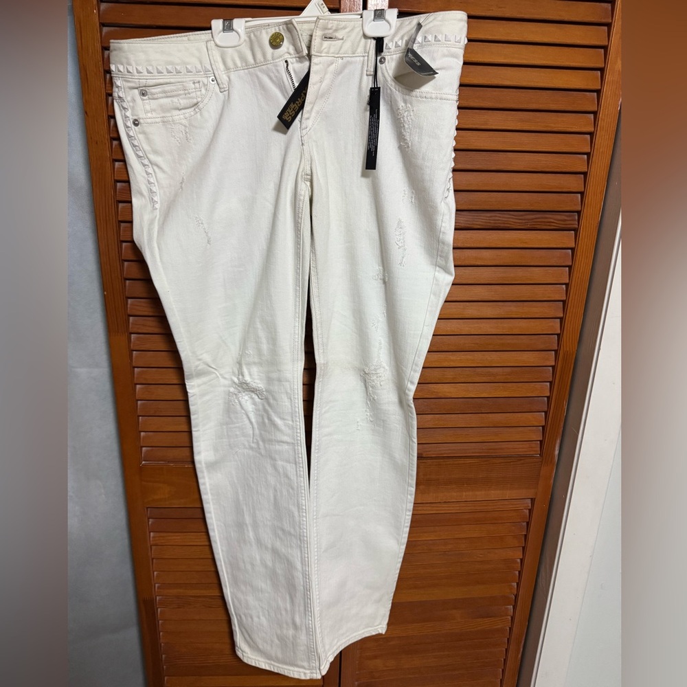 Express White Skinny Ultra Low Rise Distressed Jeans